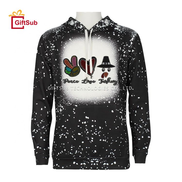 Sublimation Faux Bleach Design Printed Hoodie Soft Polyester Fleece Pre Bleached Pullover Hoodies Sweatshirts