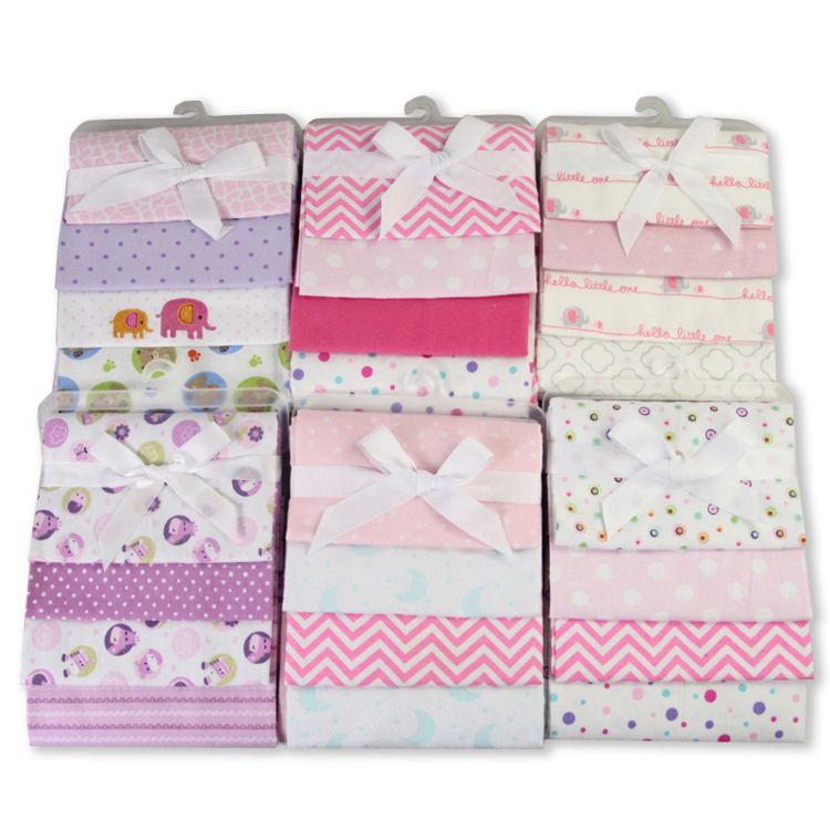 76*76Cm 100% Cotton Newborn Baby Receiving Blankets with Silk Ribbon for Gift Pack