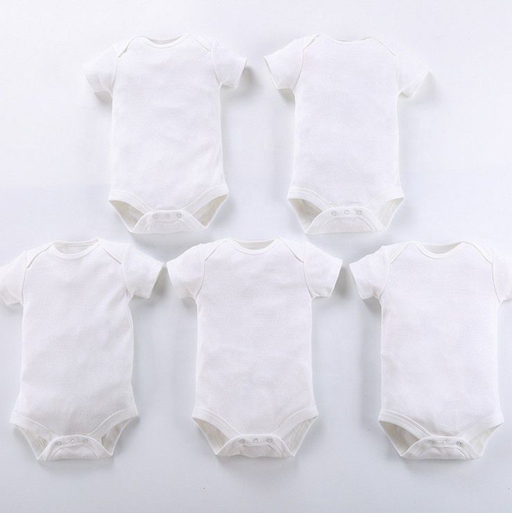 Unisex Baby 5-Pack Short-Sleeve Plain White Romper Bodysuit