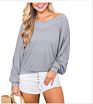 Ladies Waffle Knit Tunic Tops Loose Pullovers Long Sleeve V Neck Shirts Women Clothes