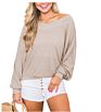 Ladies Waffle Knit Tunic Tops Loose Pullovers Long Sleeve V Neck Shirts Women Clothes