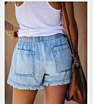 Casual High Waist Drawstring Wash Distressed Vintage Denim Shorts for Women