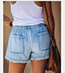 Casual High Waist Drawstring Wash Distressed Vintage Denim Shorts for Women