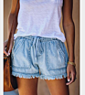 Casual High Waist Drawstring Wash Distressed Vintage Denim Shorts for Women