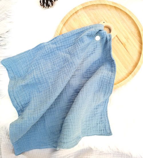 100% Organic Cotton Muslin Mini Baby Security Blanket with Wooden Teether