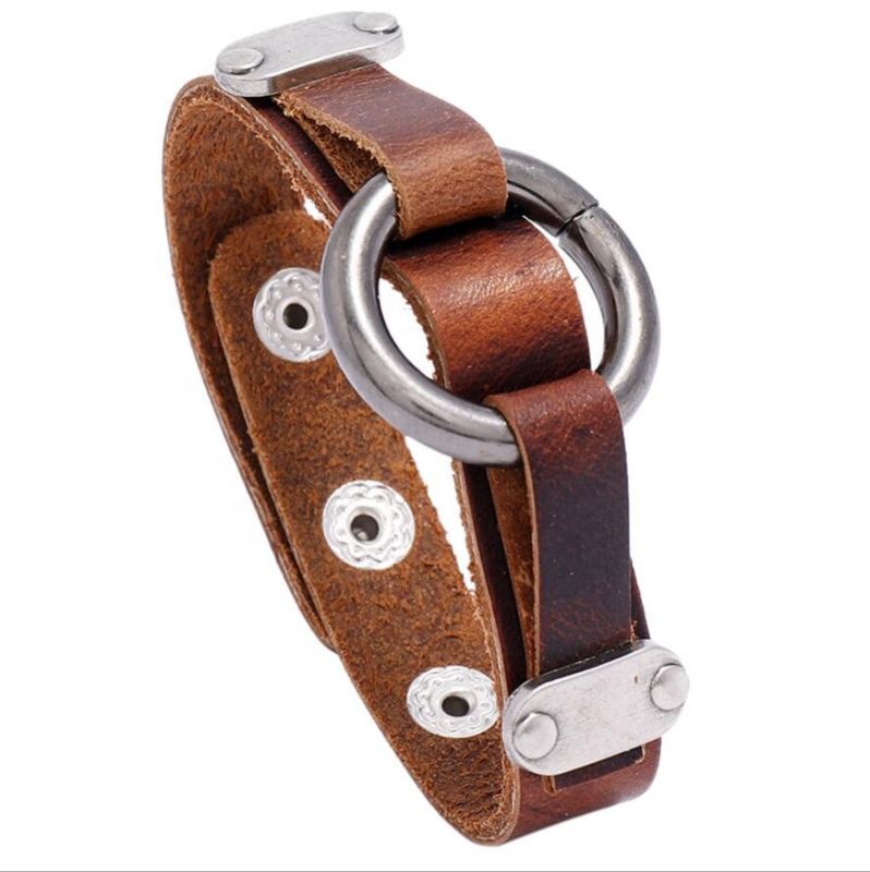 Black Cowhide Leather Bracelet for Men Jewelry