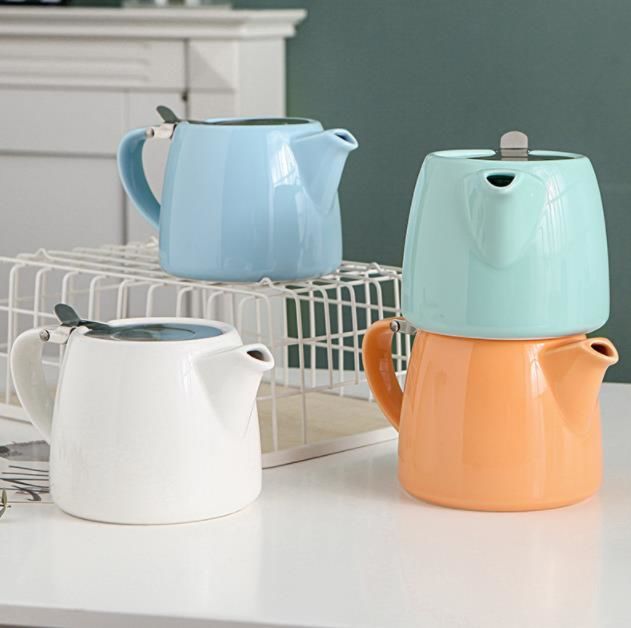 Nordic Style Ceramic Tea Pot Stainless Coffee Strainer English Coffee Pot with Stainless Steel Lid