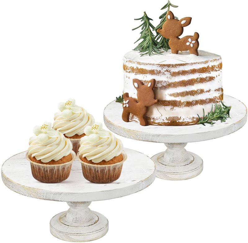 Assemble White Vintage Antique Wedding Dessert Cake Pedestal Display Stand Cupcake Server Rustic Farmhouse Wood Cake Stands