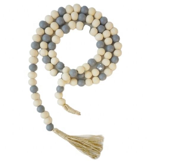 Wooden Beads Garland with Tassels, Modern Farmhouse Decor, Boho Home Decor Clearance