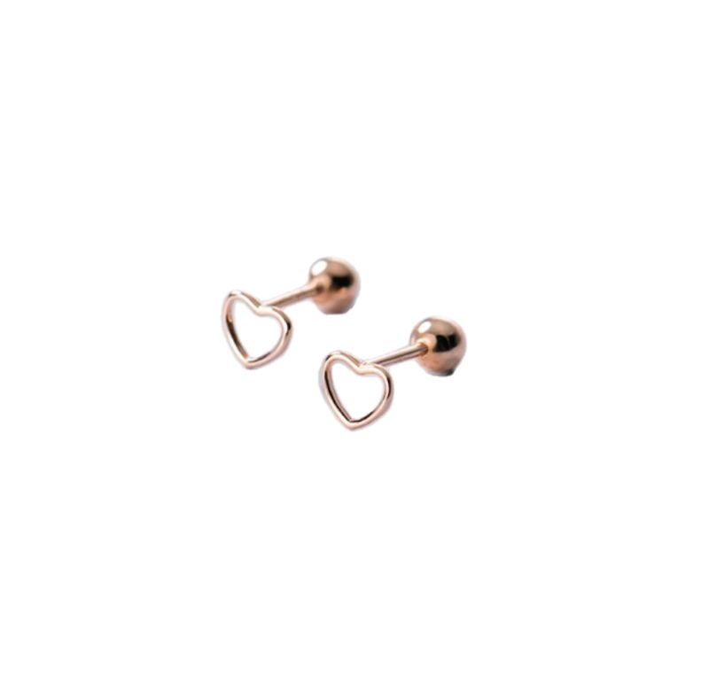 Se104-814 Halo Small Pair of Open Heart Stud Earrings in Sterling Silver Screw Back Earrings Helix Conch Tragus Cartilage