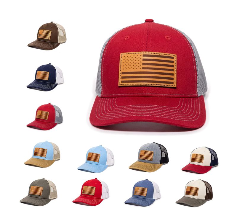 6 Panel Leather Patch Logo Mesh American Flag Trucker Hat