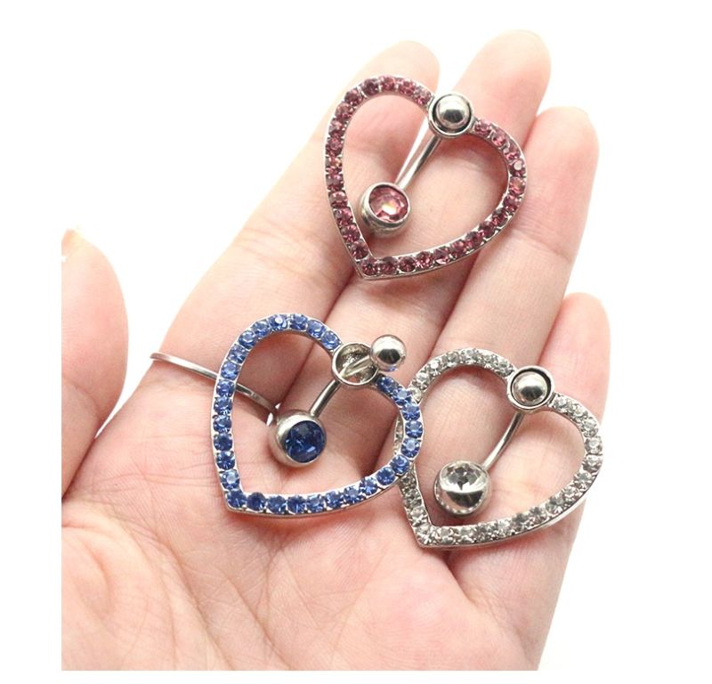 Love Heart Reverse Belly Button Rings Bar Silver Color Plated Surgical Piercing Body Jewelry for Women Cz Navel Piercing