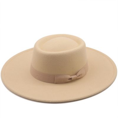 9Cm Wide Brim Bowknot Bowler Hat Ladies Elegant Retro Style British Woolen Jazz Hat Autumn Solid Color Panama Hat