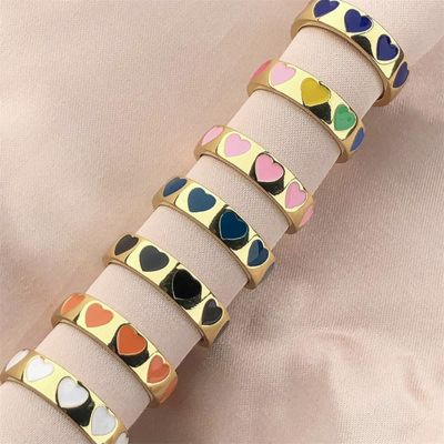 Adjustable Gold Plated Colorful Enameled Heart Open Rings Candy Color Enamel Love Heart Finger Rings
