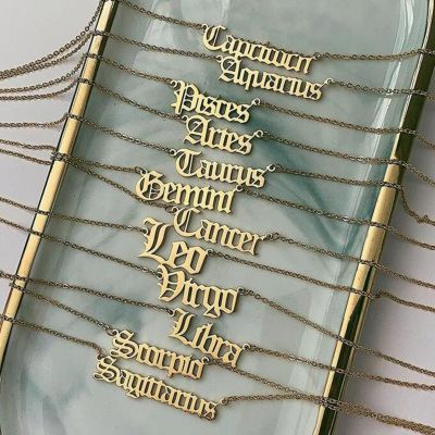 Artilady Vintage Stainless Steel Horoscope Zodiac Sign Letter Pendant Chain Necklace for Women Jewelry Gift