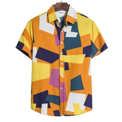 Cotton plus Size Men's Shirt Short Sleeve Digital Printing Shirt Contrast Casual Men's Shirts