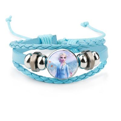 Cute Frozen 2 Princess Bracelets Princess Elsa Bracelet Lovely Cartoon Hand-Woven Cowhide Bracelet for Kids Girls