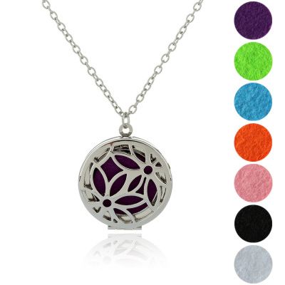 European Silver Color Essential Perfume Oil Diffuser Necklace Hollow Lotus Locket Aromatherapy Necklaces for Lady