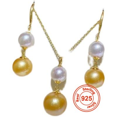Jewelry Simple Design Gold Color 925 Sterling Silver Pearl Earring Hook Necklace Set Mounting without Chain