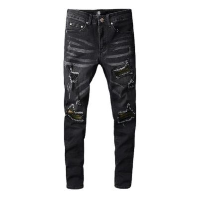 Nsz36 Black Jeans Damaged Pants for Men Elastic Men Designer Jeans
