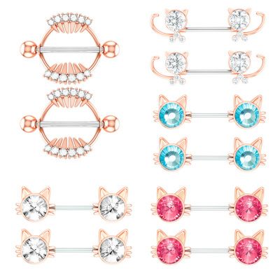 Nuoro Crystal Cz Barbell Bar Shield Body Breast Jewelry Adult Game for Women Girls Stainless Steel Cat Nipple Ring Piercing