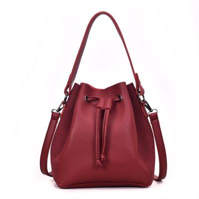 Style Pu Leather Drawstring Bucket Bag Leisure Lady Handbag