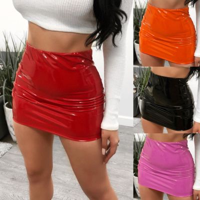 Tight Mini Skirt Womens High Waist Fau Leather 4 Color Pencil Skirt Ladies Wear Skirts plus Size Pu Satin