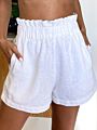 European and American Women's Cotton and Linen Flower Bud High Waist plus Size Wide Leg Casual Shorts