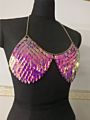 W-S460A Women Sequin Crop Top Low Cut Halter Bikini Chain Bra Top Nightclub Shiny Body Jewelry