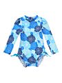 Baby Girls Back Zipper One Piece Swimsuit Kids Rash Guard Long Sleeves Ruffled Swimwear Bathing Suit for Infant 0-24 Months