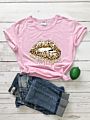 Short Sleeves Lips Leopard Print T Shirts for Women
