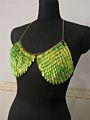 W-S460A Women Sequin Crop Top Low Cut Halter Bikini Chain Bra Top Nightclub Shiny Body Jewelry