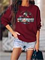 Letter Print Crewneck Sweatshirt Fall Dinosaur Head Graphic Women Hoodies Pullover Clothes