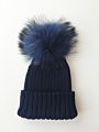 Product Black Beanie Double Pom Removable Fur Bobble Knit Hat Baby Fashionable Hats Real Fur Pom Pom Beanie Baby