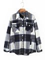 Oversized Design Plaid Color Shirt Coat Casual Women's Jackets with Pocket