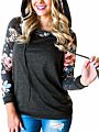 Women Hoodies Tops Floral Printed Long Sleeve Pocket Drawstring Sweatshirt with Pocket Jacket Hooded Tracksuit E0552