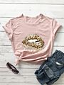 Short Sleeves Lips Leopard Print T Shirts for Women