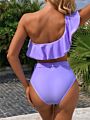 Label Tag Swimwear One Shoulder Bikini Ruffled Swimsuit Beachwear High Waisted Bikini