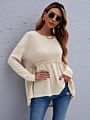 Shirts Long Sleeve Waffle Knit Loose Fitting Warm Tee Tops Pullover Sweaters Solid Color Pleated Sweater