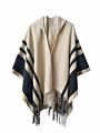 Womens Stripe Cardigan Shawls Poncho Capes Tassel Cashmere Ladies Blanket Hooded Shawl Poncho