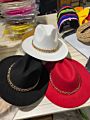 Womens's Hat Wide Brim Thick Gold Chain Band Classic Black Beige Felted Cap Panama Cowboy Jazz Men Caps Luxury Fedora Women Hats