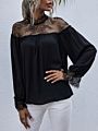 Autumn Spring O-Neck Long Sleeve Ruffle Contrast Lace Elegant Ladies Wear Chiffon Women Blouses