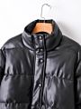 Black Bubble Coat Zipper Pu Faux Leather Women Puffer Jackets
