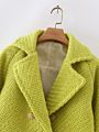 Fall Autumn Women's Solid Color Woolen Short Double Row Button Long Sleeve Suit Coat Vintage Casual Short Blazer