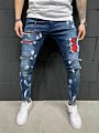 Lw-1007 Casual Style Checked Fabric Ripped Denim Pants Slim Fit Jeans for Men