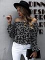 Off Shoulder Ditsy Floral Shirred Back Bardot Peplum Women Blouses and Tops Lady