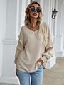 Ready to Ship Vintage Ladies plus Size Blouses V Neck Raffled Sleeve Waffle Autumn Fall Blouse Shirt for Women