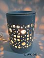 round Candle Warmer Green Ceramic Electric Fragrance Tart Warmer Hollowed Out Scented Burner for Home Decoration