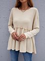 Shirts Long Sleeve Waffle Knit Loose Fitting Warm Tee Tops Pullover Sweaters Solid Color Pleated Sweater