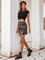 Boutique Fashionable Autumn High Waist Camouflage Buttock Wrap Slim Leisure Women Short Mini Skirt